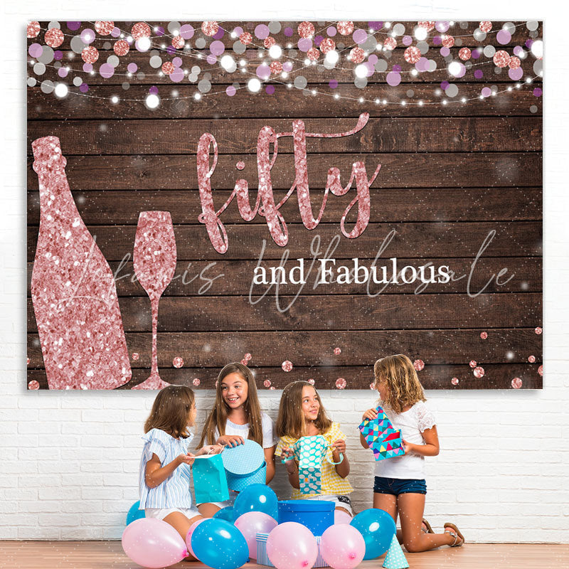 Lofaris Fifty and Fabulous Wooden Pink Boekh Birthday Backdrop