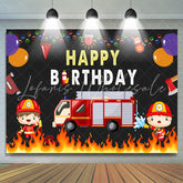 Lofaris Fire Truck Balloon Happy Birthday Backdrop For Boy