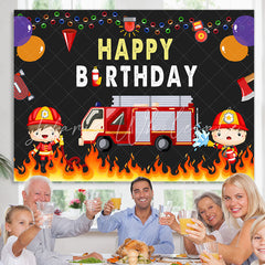 Lofaris Fire Truck Balloon Happy Birthday Backdrop For Boy