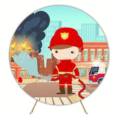 Firefighter Boy Round Backdrop for Kids Party Celebration