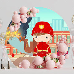 Firefighter Boy Round Backdrop for Kids Party Celebration
