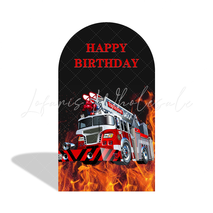 Fireman Firefighter Fire Truck Theme Arch Backdrop Wall Cloth Cover For Birthday Baby Shower Party