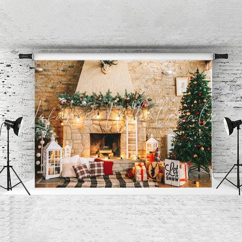 Lofaris Fireplace Brick Wall Christmas Photoshoot Backdrops