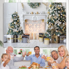 Lofaris Fireplace Christmas Tree Light White Party Backdrop