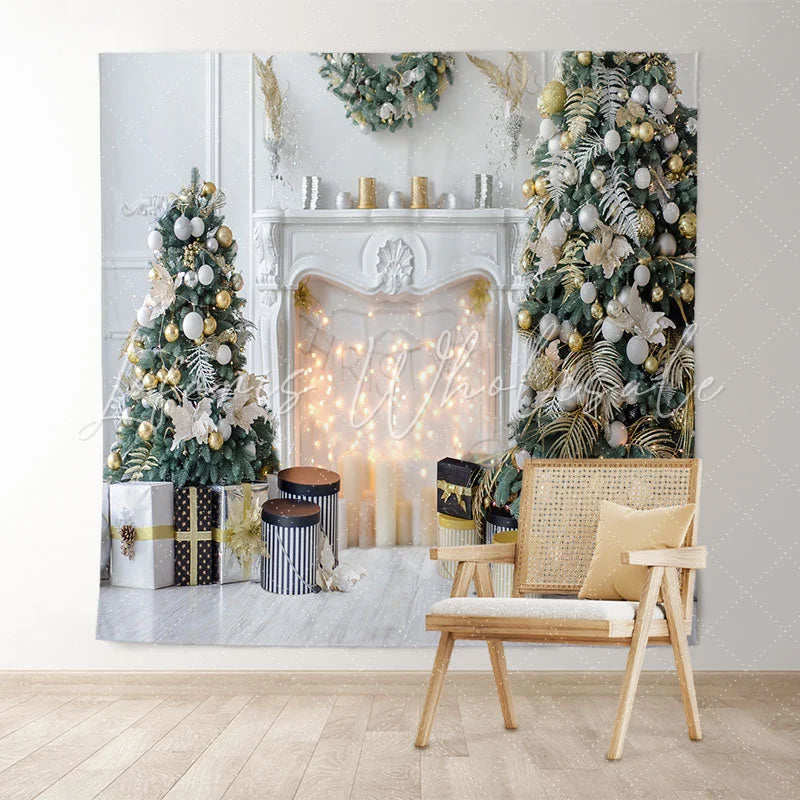 Lofaris Fireplace Christmas Tree Light White Party Backdrop