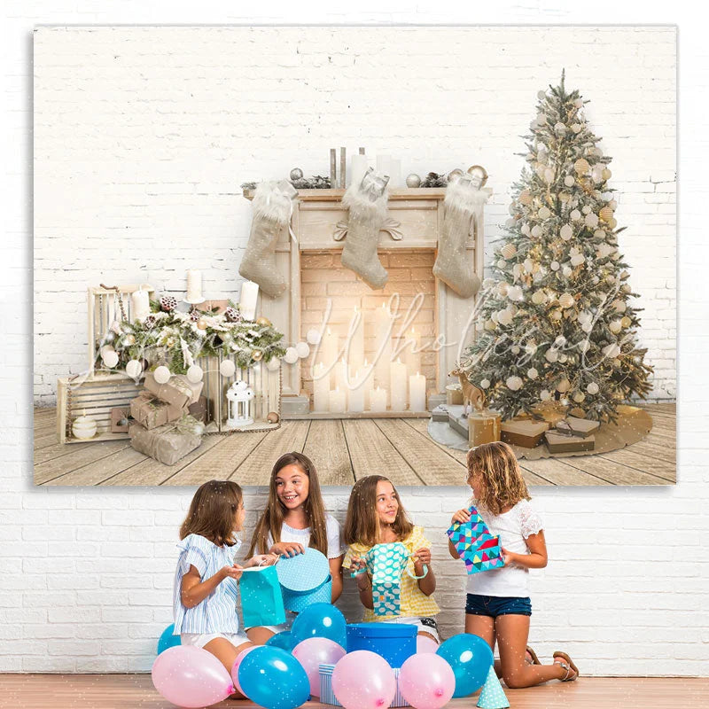 Lofaris Fireplace Christmas Tree White Wall Backdrop for Party