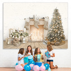 Lofaris Fireplace Christmas Tree White Wall Backdrop for Party