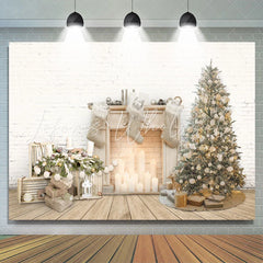 Lofaris Fireplace Christmas Tree White Wall Backdrop for Party