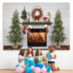 Lofaris Fireplace Snow Socks Christmas Tree Lights White Wall Backdrop