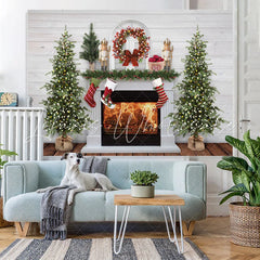 Lofaris Fireplace Snow Socks Christmas Tree Lights White Wall Backdrop