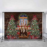 Lofaris Fireplace Stocking Window Wooden Christmas Tree Backdrops