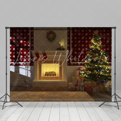 Lofaris Fireplace Tree Stocking Gifts Christmas Backdrop
