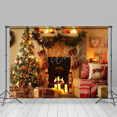 Lofaris Fireplace Tree Stockings Christmas Family Backdrop