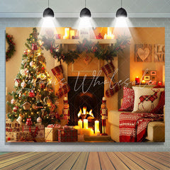 Lofaris Fireplace Tree Stockings Christmas Family Backdrop