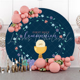 Lofaris First Holy Communion Navy Happy Birthday Round Backdrop