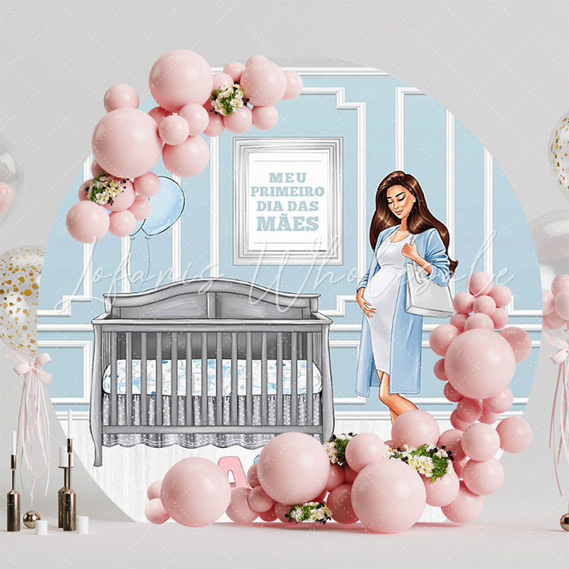 First Mothers Day Blue Sweet Round Backdrop for Special Event