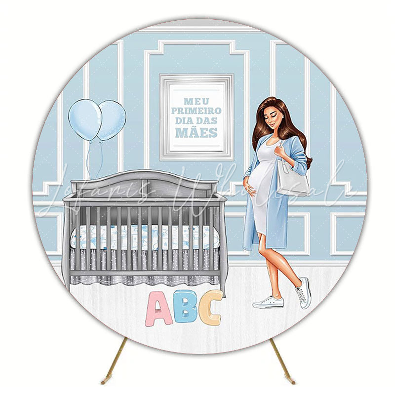First Mothers Day Blue Sweet Round Backdrop for Special Event