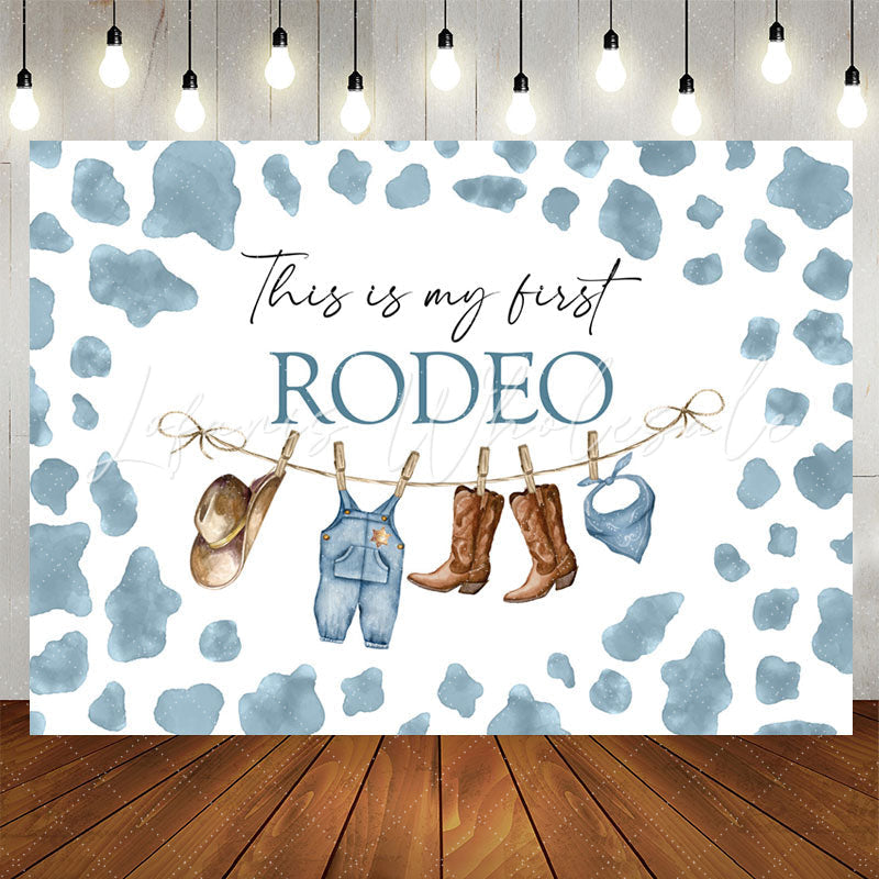 Lofaris First Redeo Blue Spot Western Style 1th Birthday Backdrop