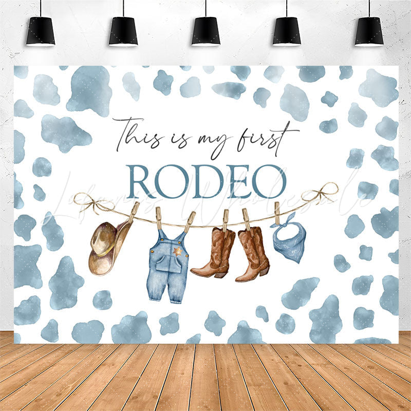 Lofaris First Redeo Blue Spot Western Style 1th Birthday Backdrop