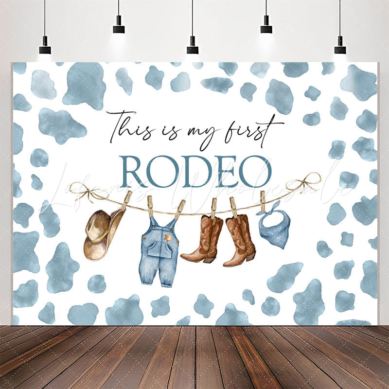 Lofaris First Redeo Blue Spot Western Style 1th Birthday Backdrop