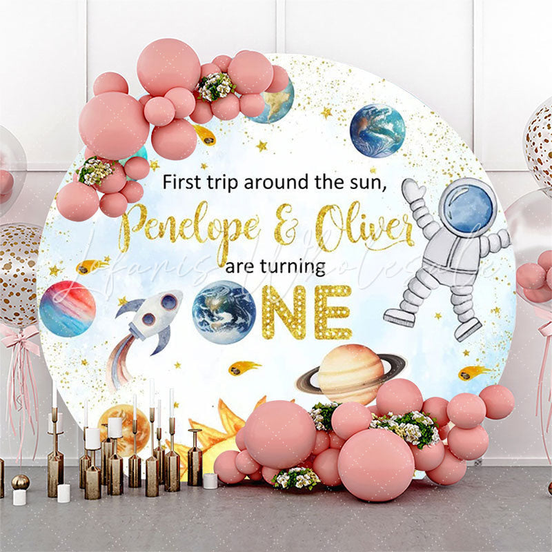 Lofaris First Trip Pretty Planet Round 1st Birthday Backdrop