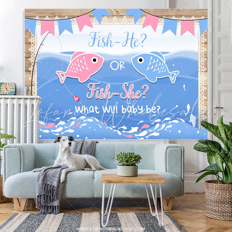 Lofaris Fish He Or She What Will Baby Be Theme Shower Backdrop