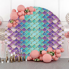 Lofaris Fish Scales Gradient Mermaid Round Birthday Backdrop