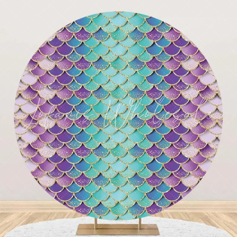 Lofaris Fish Scales Gradient Mermaid Round Birthday Backdrop