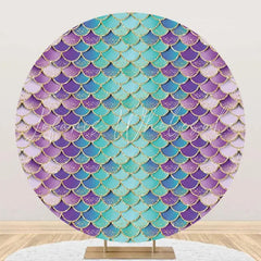 Lofaris Fish Scales Gradient Mermaid Round Birthday Backdrop
