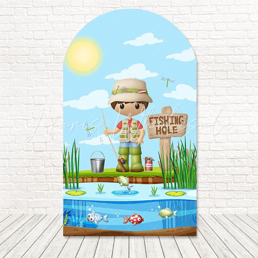 Fishing Party River Scene Arch Backdrop For Outdoor Boy Event