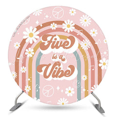 Lofaris Five Is A Vibe Floral 5th Birthday Round Backdrop