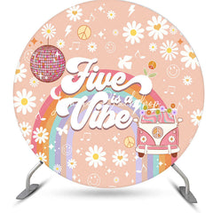 Lofaris Five Is A Vibe Groovy Floral Round Birthday Backdrop