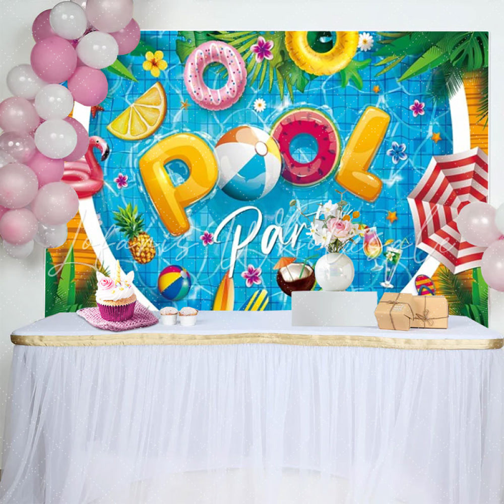 Flamingo Floral Plant Summer Birthday Pool Party Backdrop