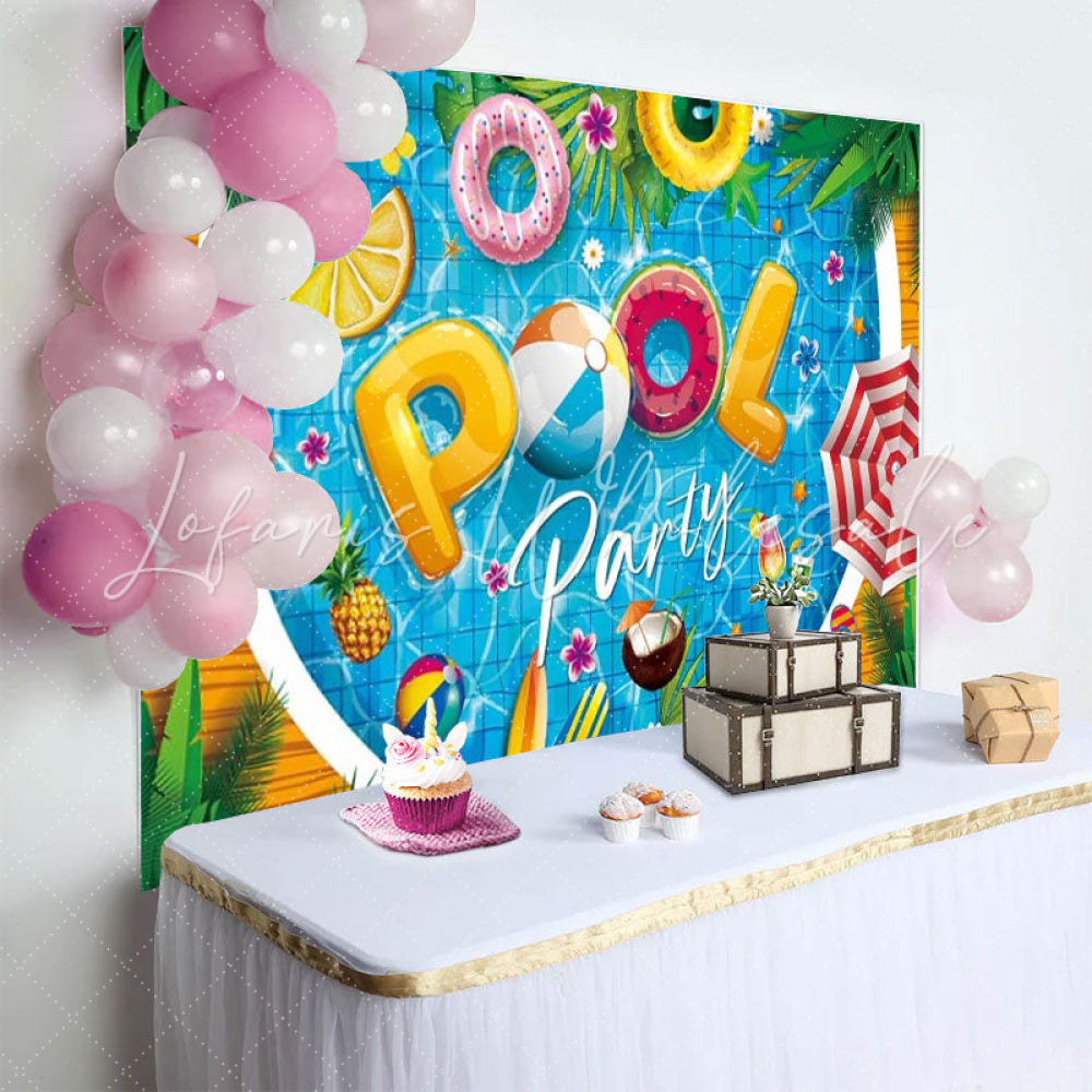 Flamingo Floral Plant Summer Birthday Pool Party Backdrop