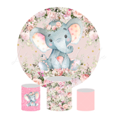 Flora Baby Elephant Birthday Baby Shower Party Round Backdrop Cover Cylinder Pedestal Cloth Cover
