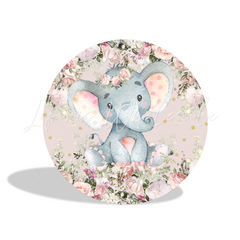 Flora Baby Elephant Birthday Baby Shower Party Round Backdrop Cover Cylinder Pedestal Cloth Cover