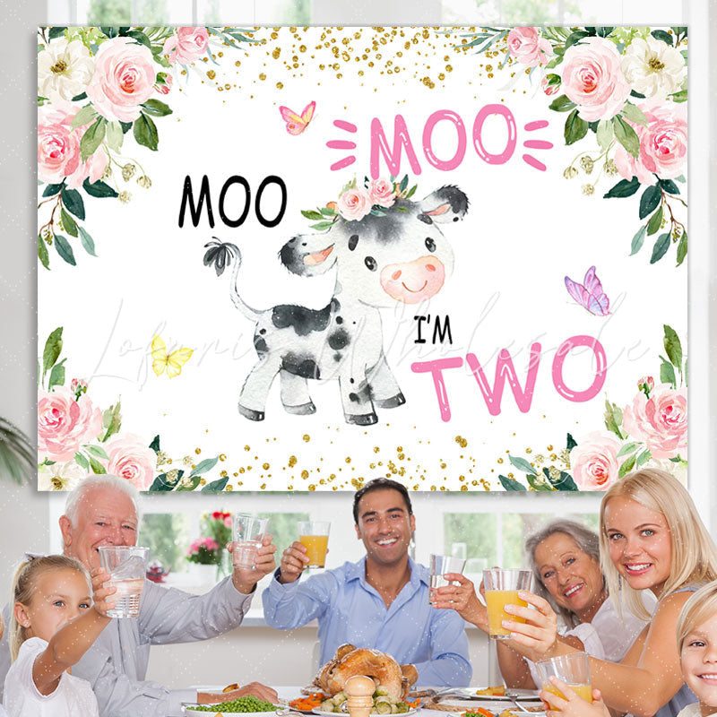 Lofaris Floral And A Cow With Butterfly Happy 2Nd Birthday