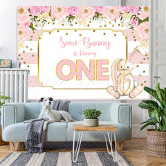 Lofaris Floral And Bunny Pink 1st Birthday Backdrop For Girl