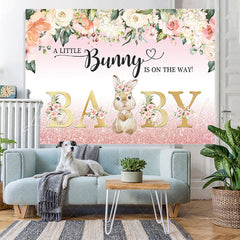 Lofaris Floral And Bunny Pink Glitter Girls Baby Shower Backdrop