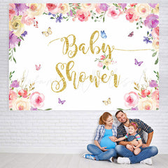 Lofaris Floral And Butterfly Glitter One Baby Shower Backdrop