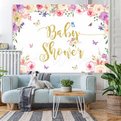 Lofaris Floral And Butterfly Glitter One Baby Shower Backdrop