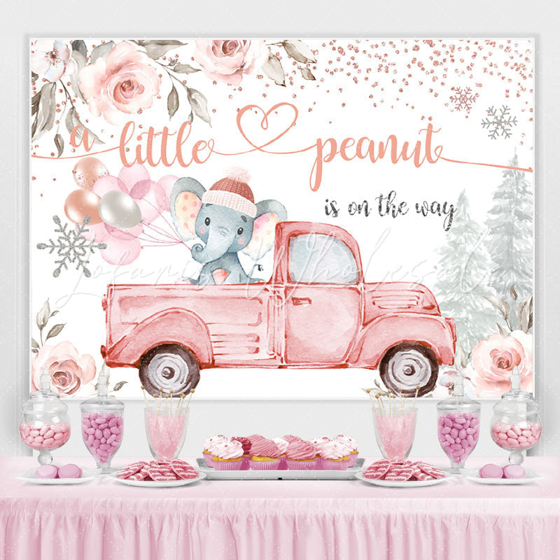 Lofaris Floral And Elephant On The Truck Baby Shower Backdrop