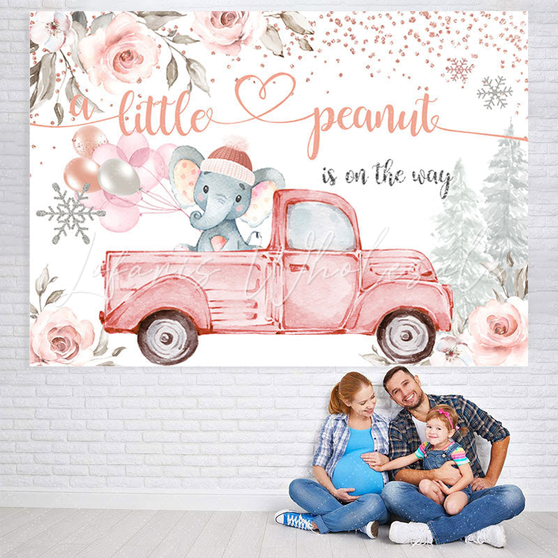 Lofaris Floral And Elephant On The Truck Baby Shower Backdrop