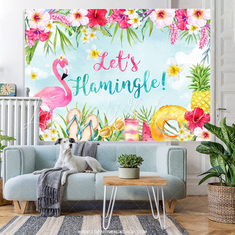 Lofaris Floral And Flamingo Lets Hamingle Birthday Backdrop
