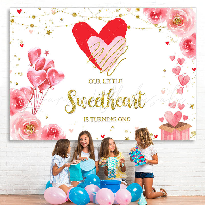 Lofaris Floral And Glitter Balloon Happy 1St Birthday Backdrop