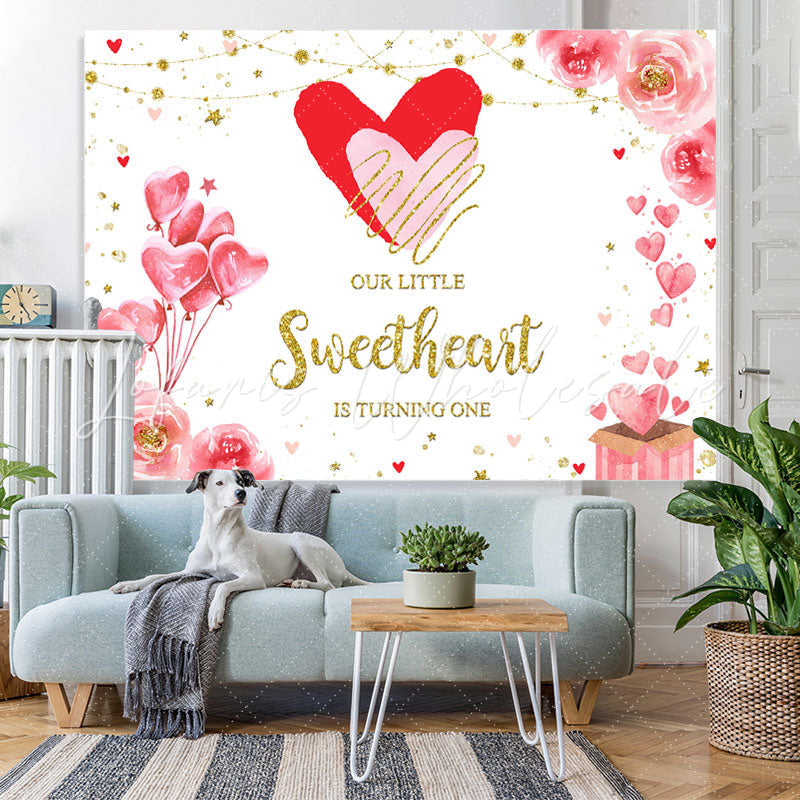 Lofaris Floral And Glitter Balloon Happy 1St Birthday Backdrop