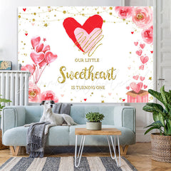 Lofaris Floral And Glitter Balloon Happy 1St Birthday Backdrop
