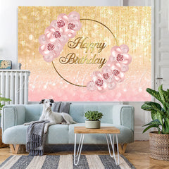 Lofaris Floral And Glitter Balloon Happy Birthday Backdrop