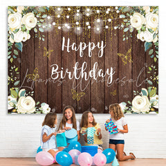 Lofaris Floral And Glitter Butterfly Happy Birthday Backdrop