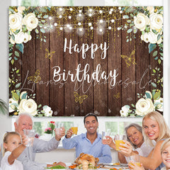 Lofaris Floral And Glitter Butterfly Happy Birthday Backdrop